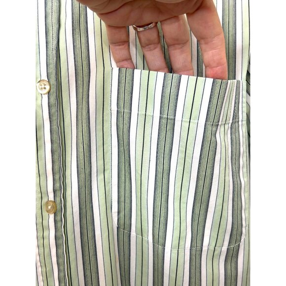 Charles Tweed Men’s Shirt Button Down Striped Long Sleeve XXL Green White Blue - Picture 9 of 12